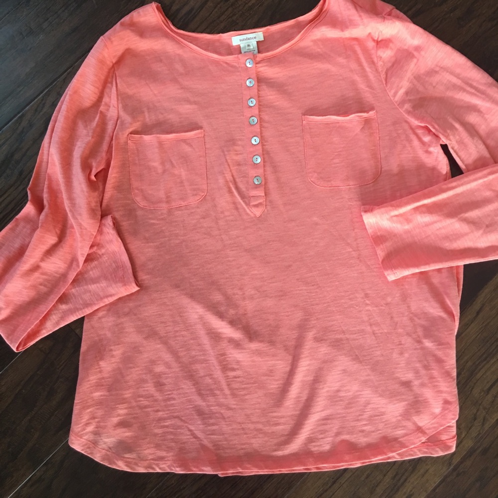 Sundance Coral Pink Long Sleeve Henley Tee